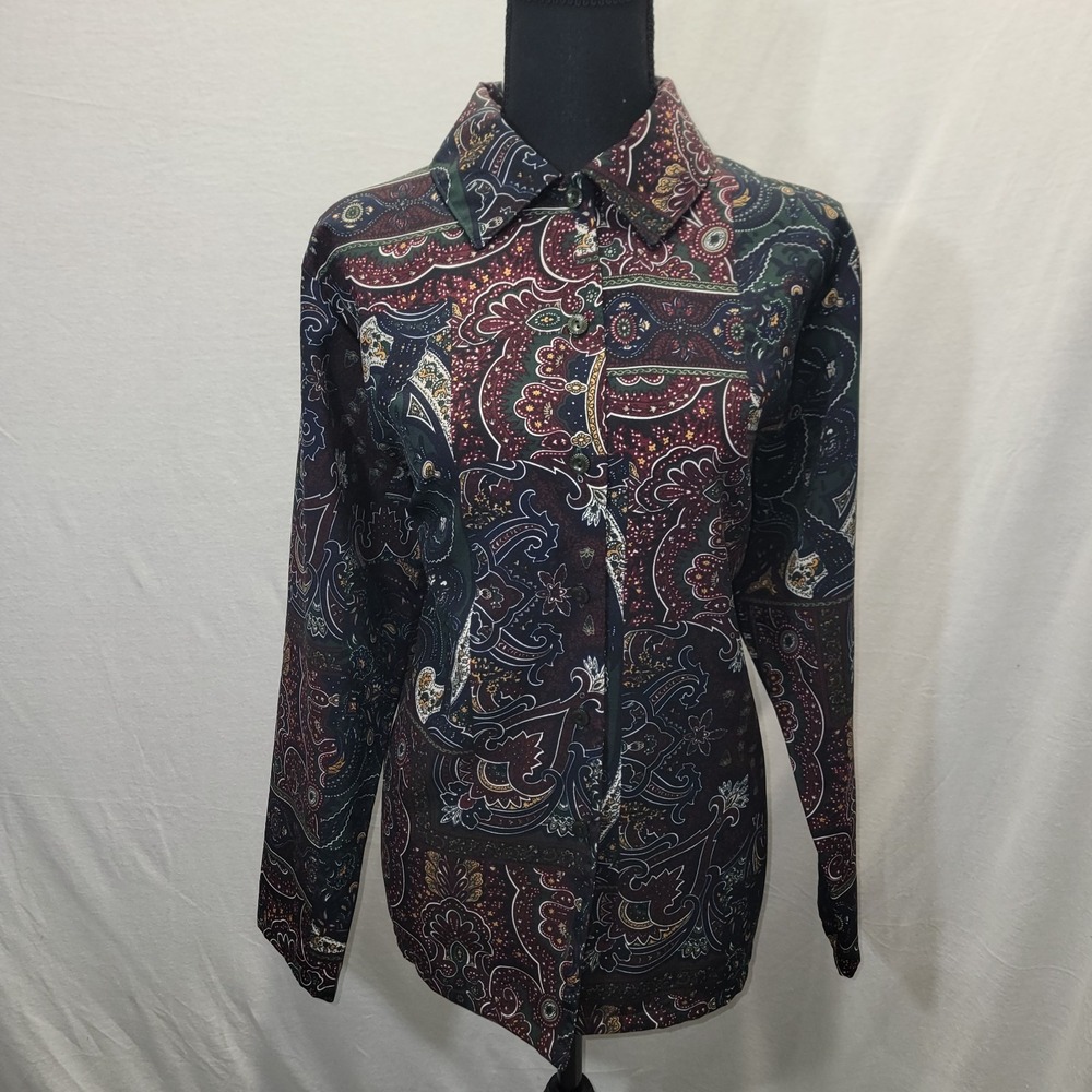 Vtg‎ BonWorth Womens M Multicolor Paisley Print Button Up Long Sleeve Grannycore